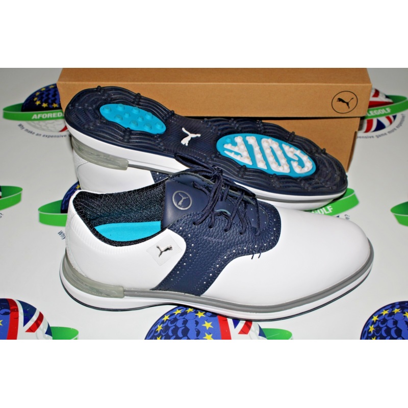 Puma Avant Leather Waterproof Golf Shoes White/Deep Navy/Speed Blue UK Size 7