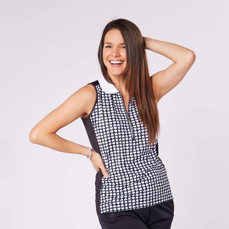 Swing Out Sister Ladies Zip-Neck Sleeveless Polo with Contour panels