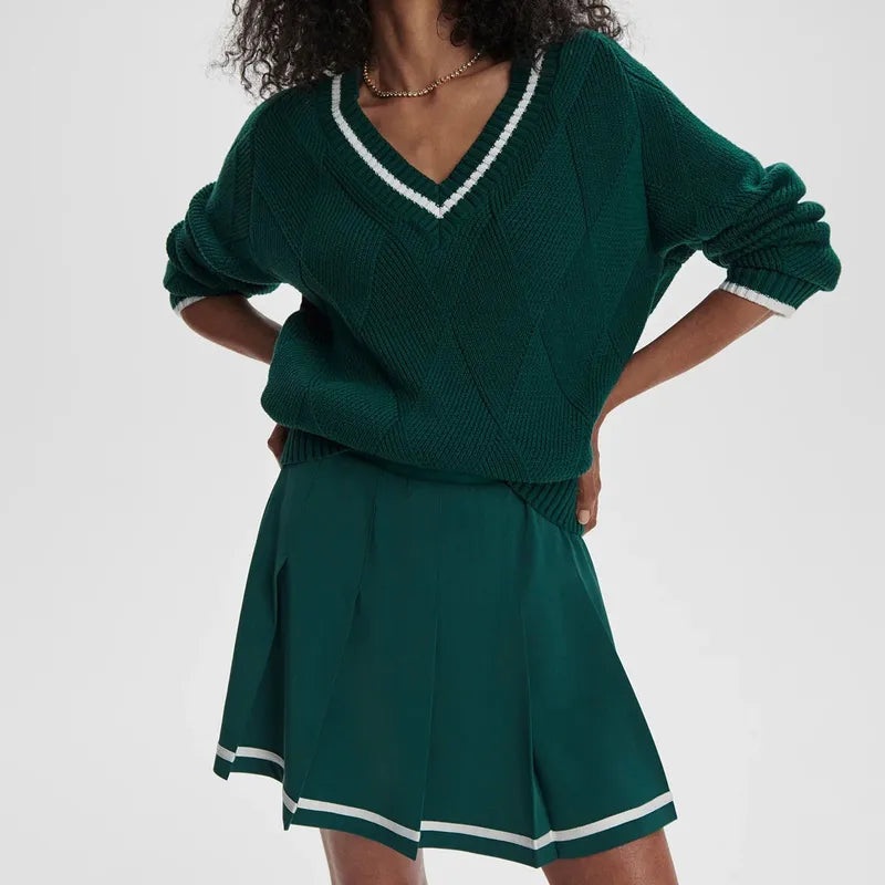 Varley Ray Diamond V-Neck Sweater – Forest/White