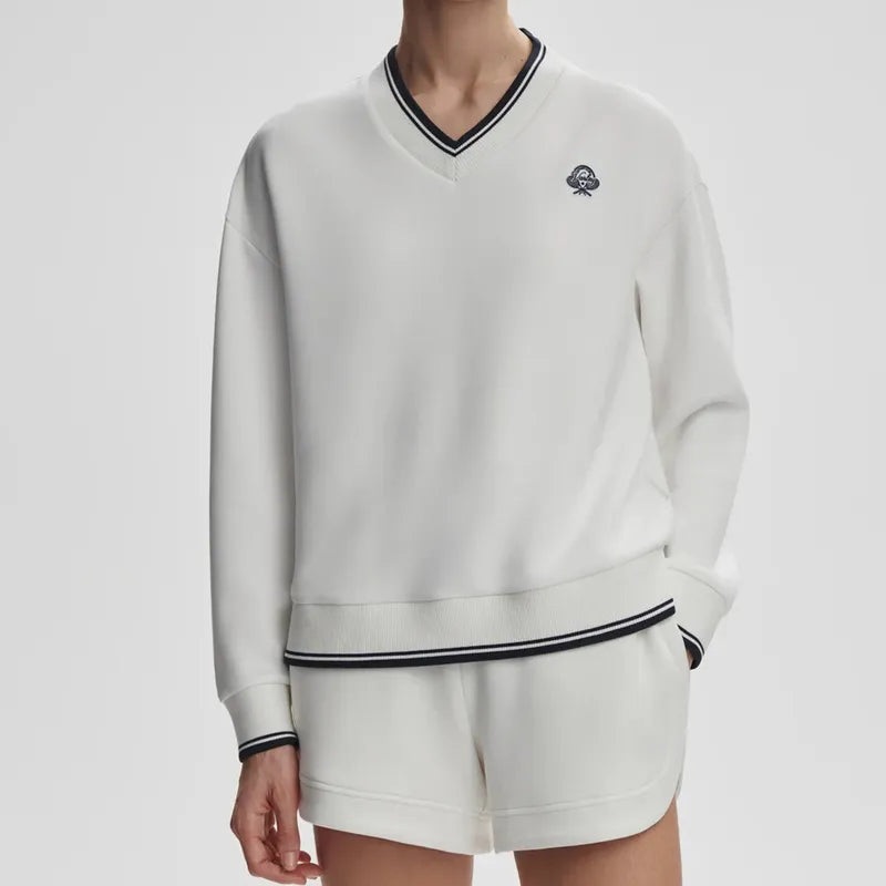 Varley Iona V-Neck Sweat – White/Navy