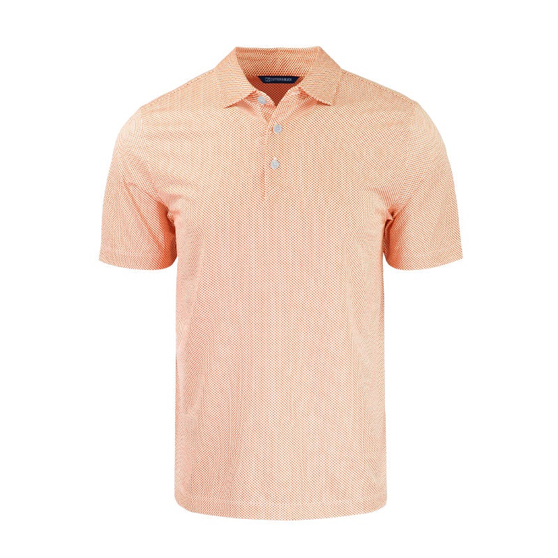CUTTER & BUCK Pike Tonal Geo Printed Men’s Polo (White/Orange)