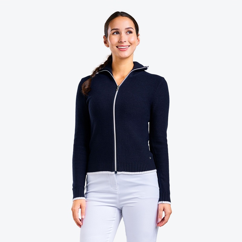 Nivo Ladies Full-Zip Deep Collar Cardigan in Navy – Large Only Left