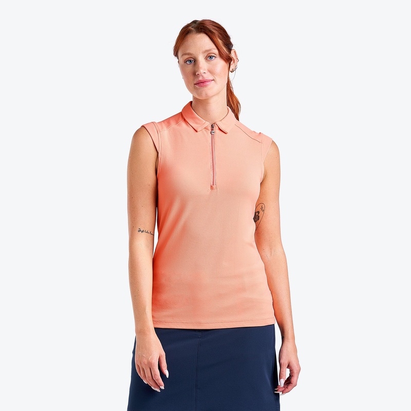 Nivo Ladies Sleeveless Piqu Polo with UPF 50+ in Coral Reef