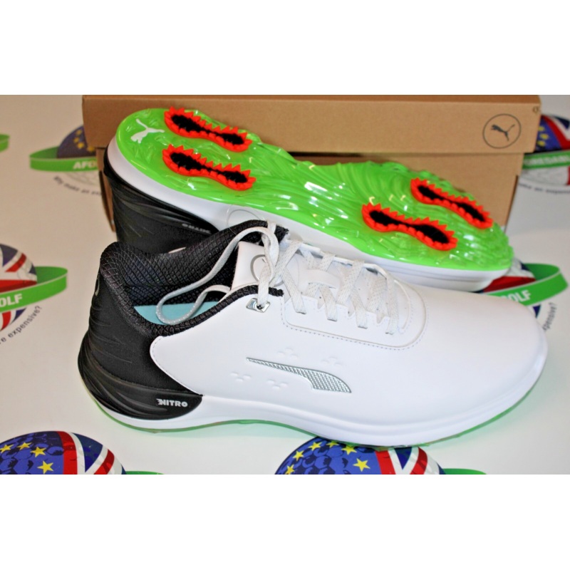 Puma Iphantomcat Nitro + Golf Shoes White/Black/Fluro Green UK Size 8.5