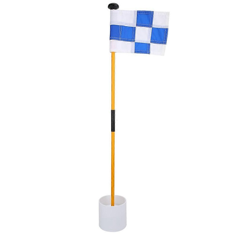 Golf Putting Green Removable Flagpole Set Practicing Accessory with Blue White Grid Flag Golf Removable Flagpole Set