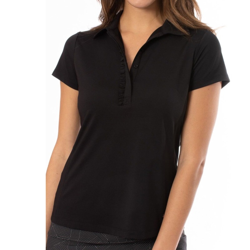 Golftini S/S Ruffle Tech Polo – Black