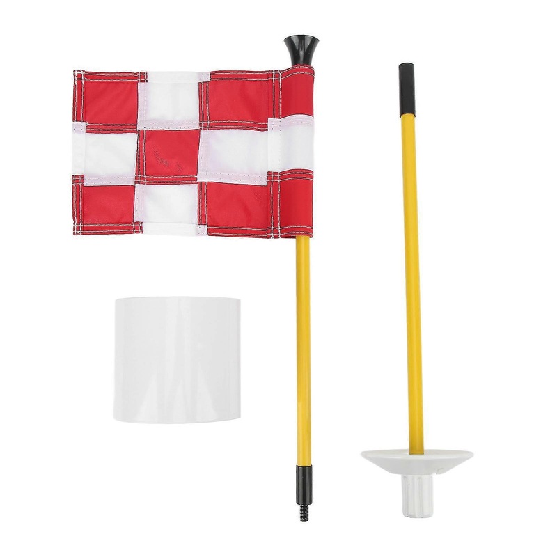Portable Mini Golf Putting Green with Detachable 2 Section Flagstick – Yard Practice Supplies – White and Red Grid