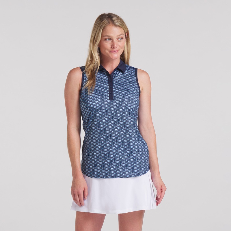 Puma Ladies Sleeveless Cloudspun Polo with Scallop Print in Navy
