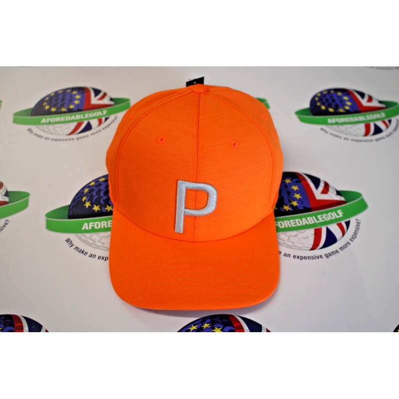Puma P Rickie Fowler 110 Flexfit Snap Back Adjustable Cap Rickie Orange/Mid Gray