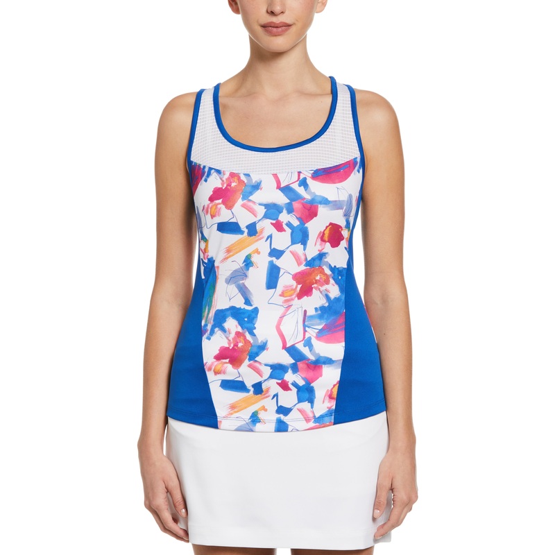 Women’s Diffused Floral Print Tennis Tank with Mesh Panels