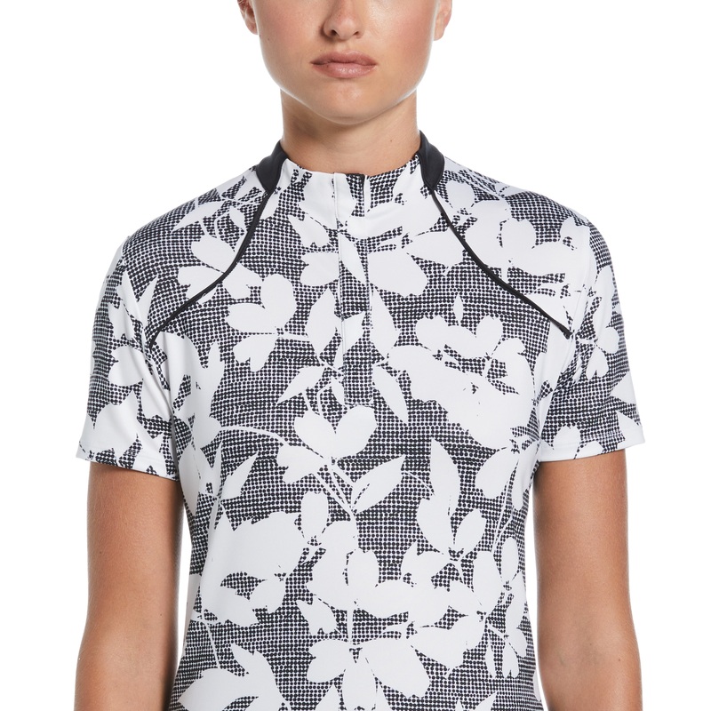 Women’s Textured Abstract Floral Print Golf Polo with Snap Placket