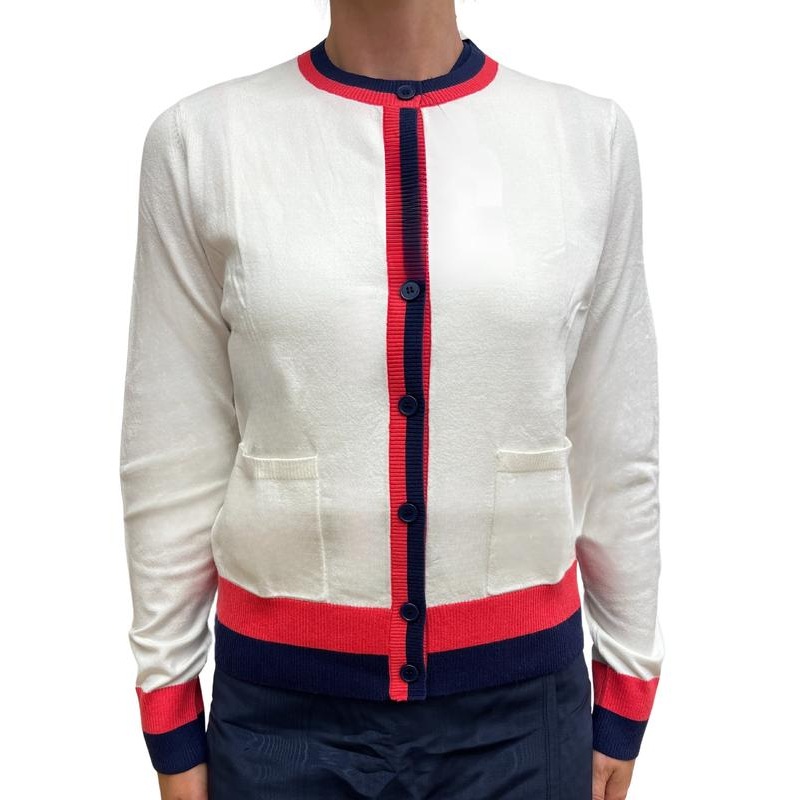 Foray Golf Knit Cardigan – White/Navy/Red