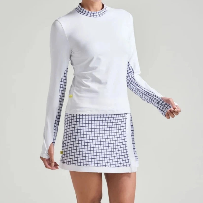 L’Oeuf Poch L/S Mock Neck Top – White/Check