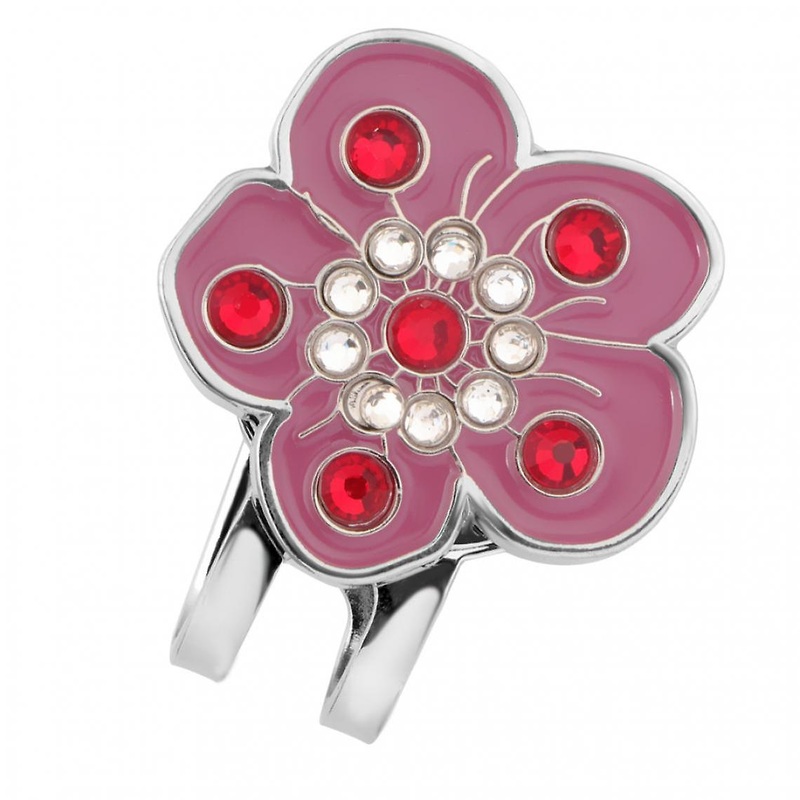 Plum Blossom Golf Crystal Cap Ball Marker Clip For Golf Cap Visor White