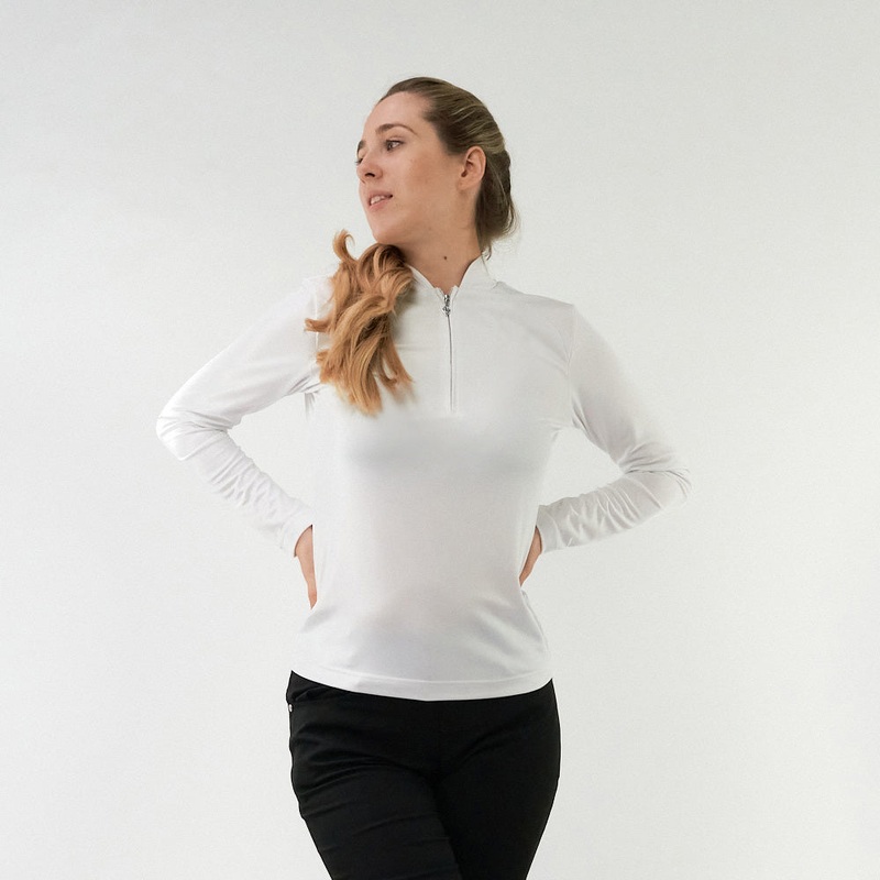 Pure Golf Ladies Long Sleeve Zip-Up Polo in White