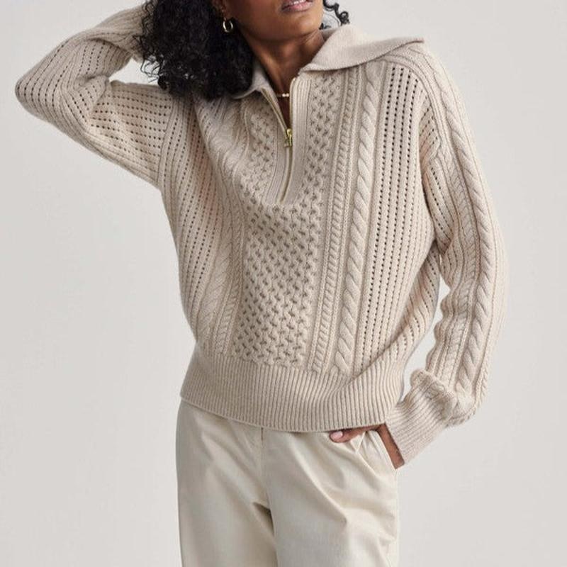 Varley Camello Cable Zip Sweater – Parchment