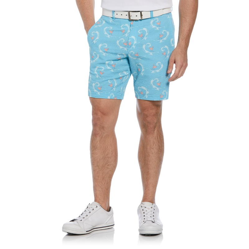 Men’s 8 Seersucker Flamingo Print Golf Shorts