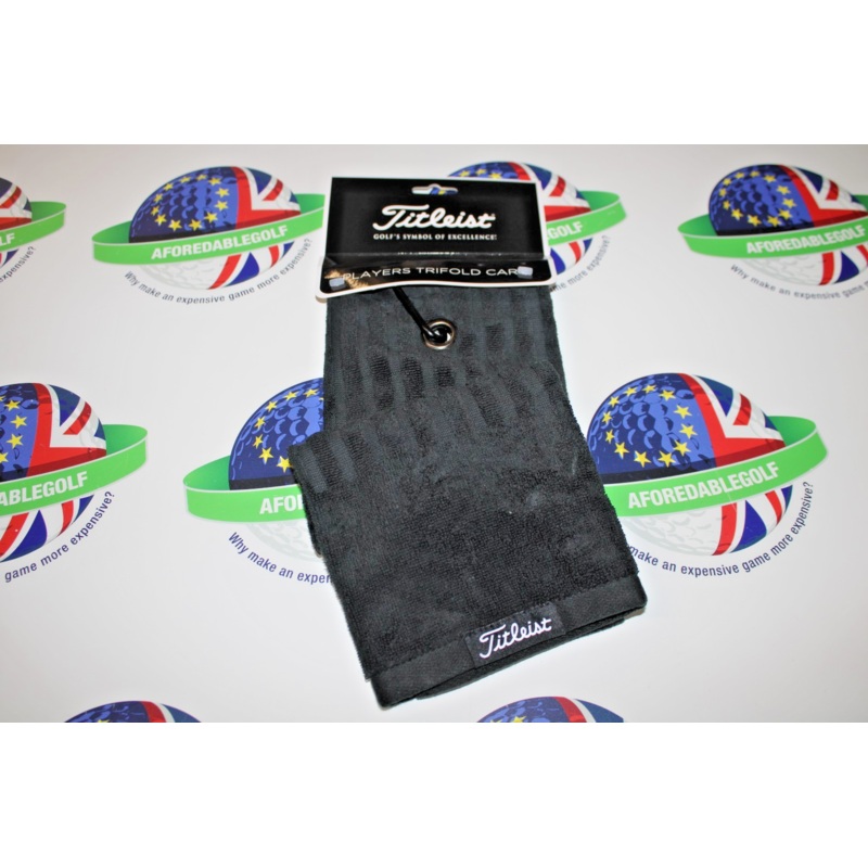 Titleist Players 16 x 16 black full loop terry tri-fold cart towel & carabiner