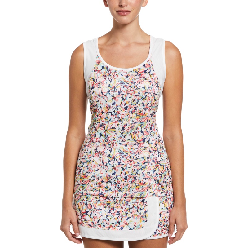 Women’s Floral Printed Racerback Tennis Tank Top with Mesh Inserts