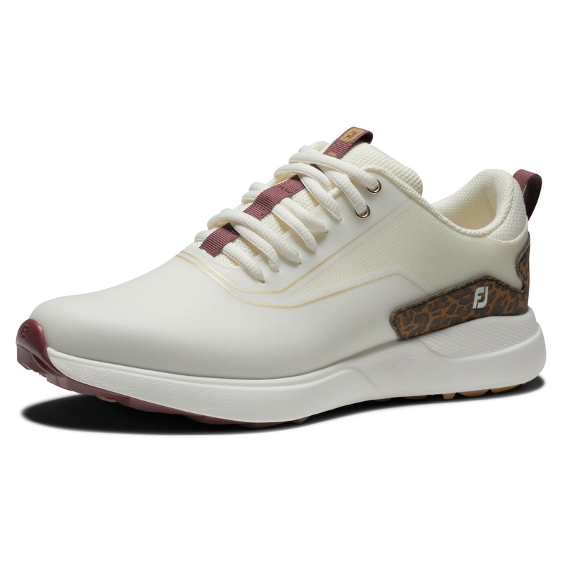 FootJoy Women’s Wide Fit Spikeless Waterproof Performa Shoes in Cream and Leopard Print