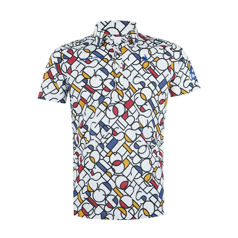 LE COQ SPORTIF GOLF Mondarian Graphic Petite Men’s Polo (White)