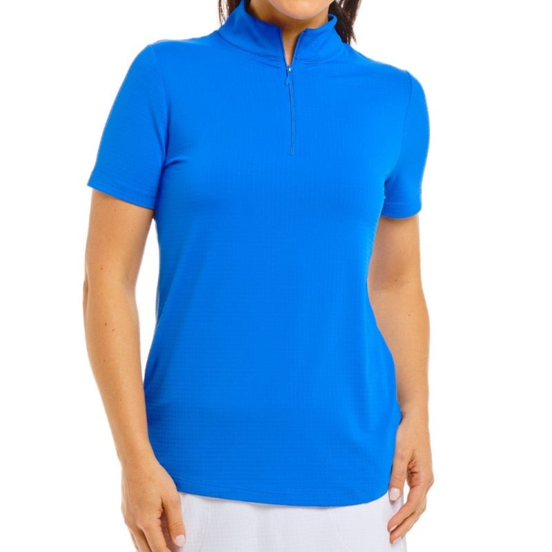 IBKUL Solid S/S Mock Neck Top – Blue