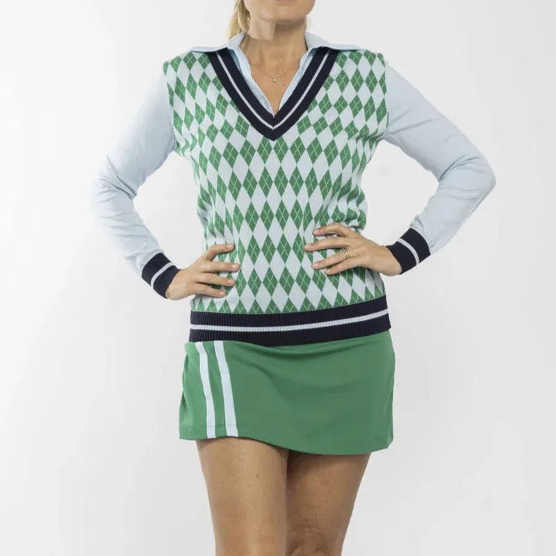 PAR69 Belle V-Neck Sweater – Light Blue/Green Print