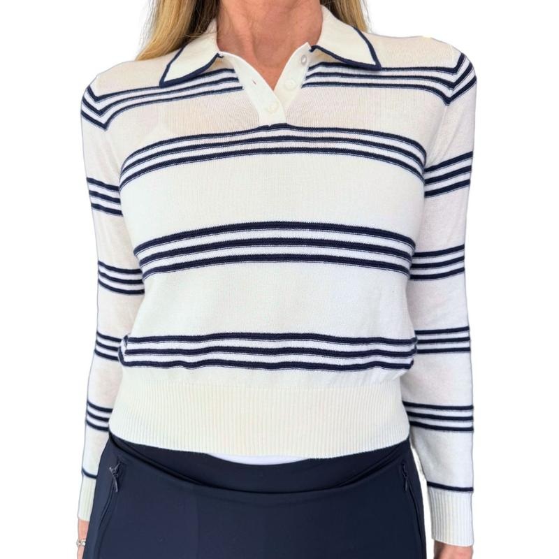 Alashan Cashmere Parker Stripe Polo – White/Midnight