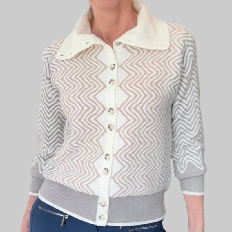 Atelier by Lyse Spenard Chevron Cardigan – Grey/Taupe