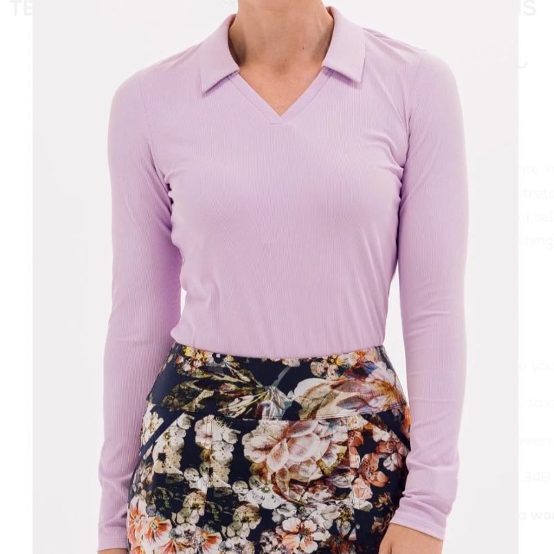 Foray Golf V-Neck Rib L/S Polo – Purple Rose