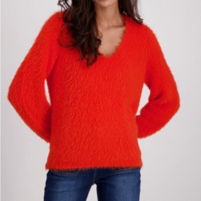 Monari V-Neck Wool Sweater – Orange