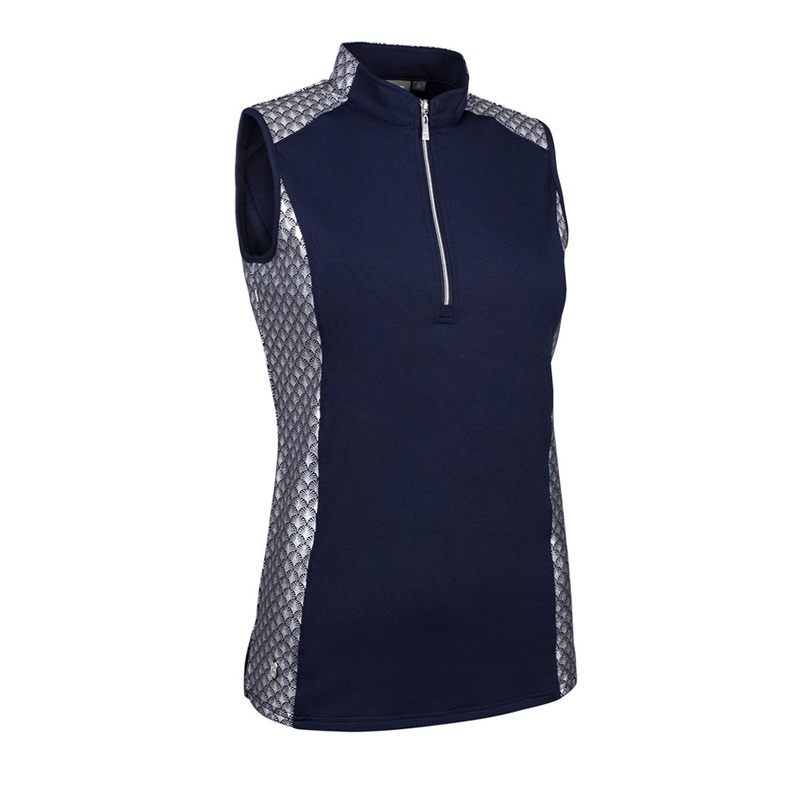Glenmuir Ladies Sleeveless Polo with Contrast Fan Print Panels