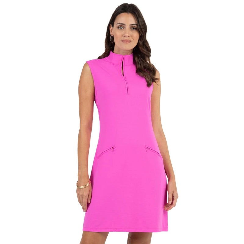 IBKUL S/L Mock Neck Dress – Hot Pink