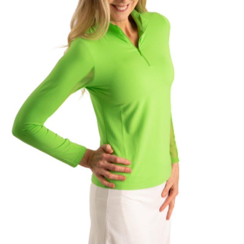 IBKUL Solid L/S Mock Neck Top – Lime Green