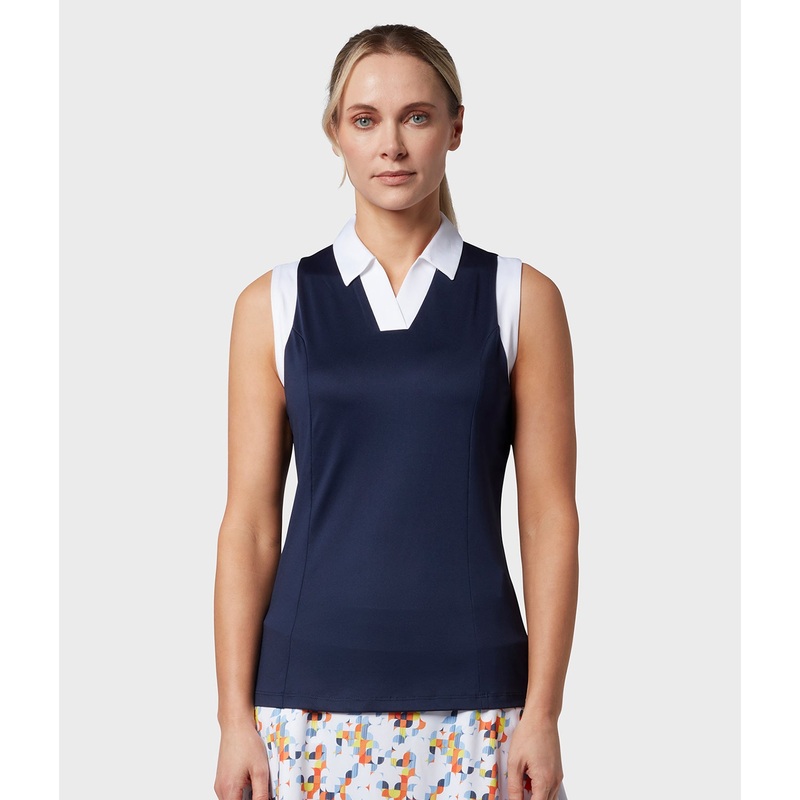 Callaway Ladies Sleeveless Colour Block Polo Shirt in Peacoat Navy – Last One XS Only Left