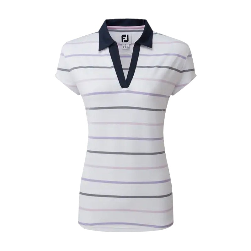 FOOTJOY Birdseye Stripe Women’s Polo (White/Navy)