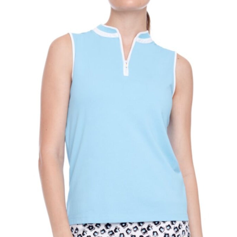 Swing Control S/L Pique Zip Mock – Sky