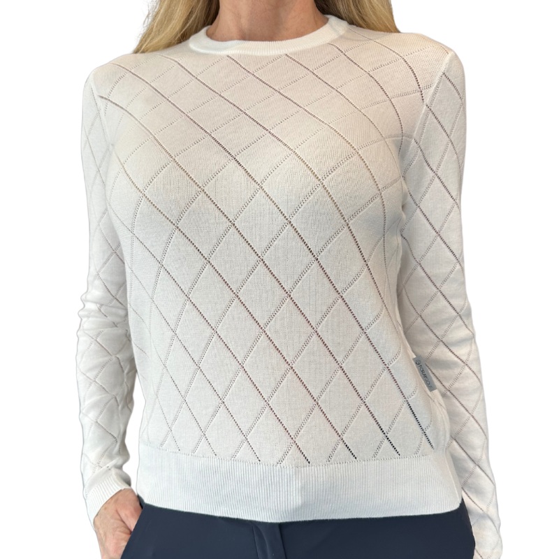 Foray Golf Diamond Pointelle Sweater – White