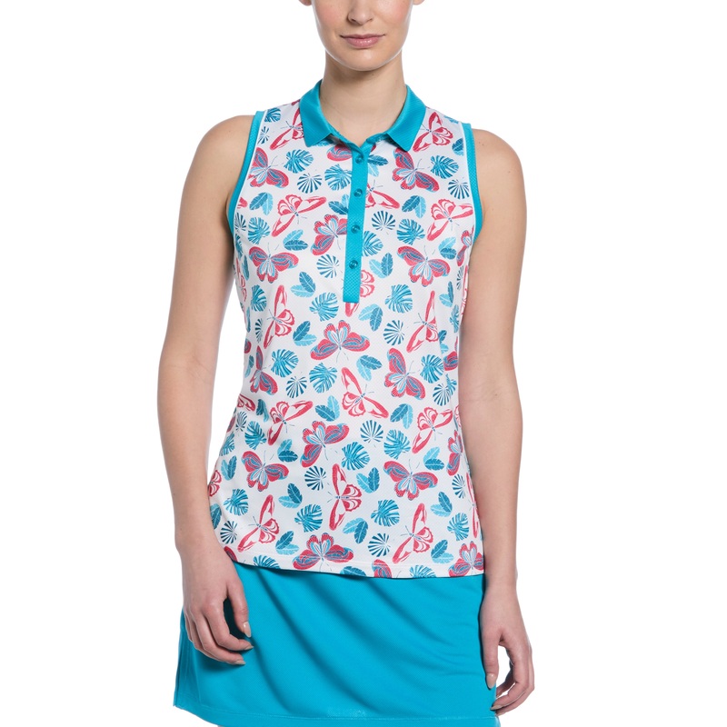 Women’s Butterfly Print Polo|White|Bright White-ZZ|Bright White-BE|XS|S|M|L|XL|XXL