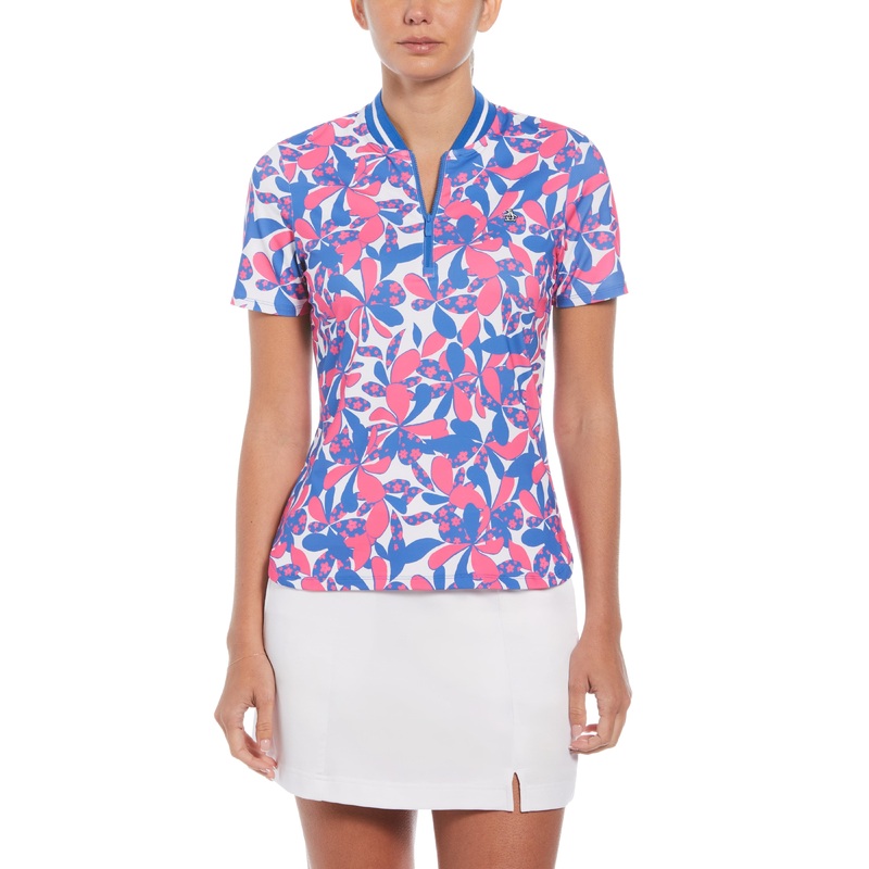 Women’s Floral Print Mock Neck Golf Polo