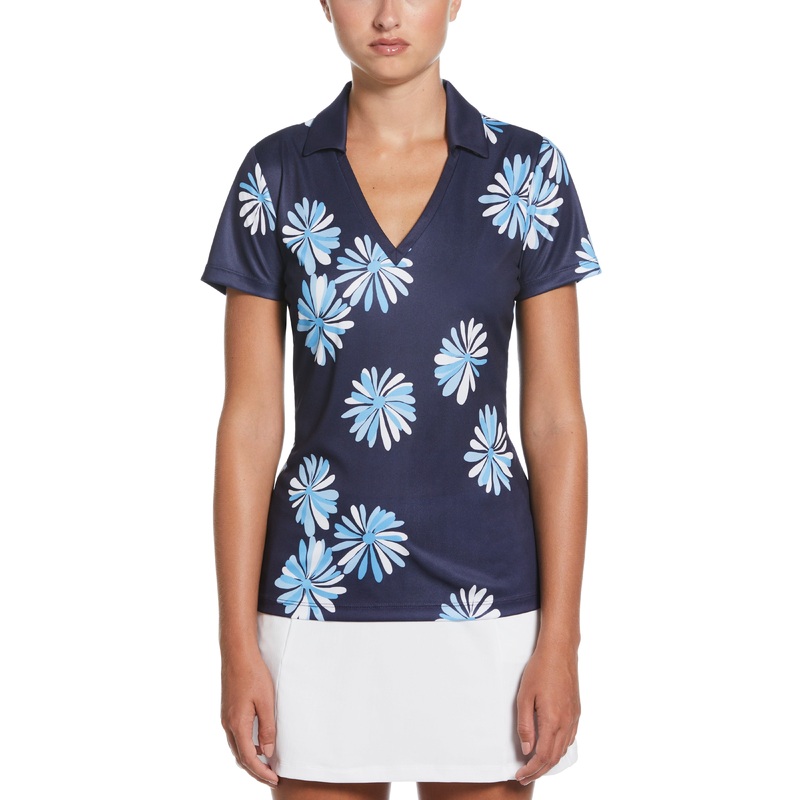 Women’s Open Floral Short Sleeve V-Neck Polo