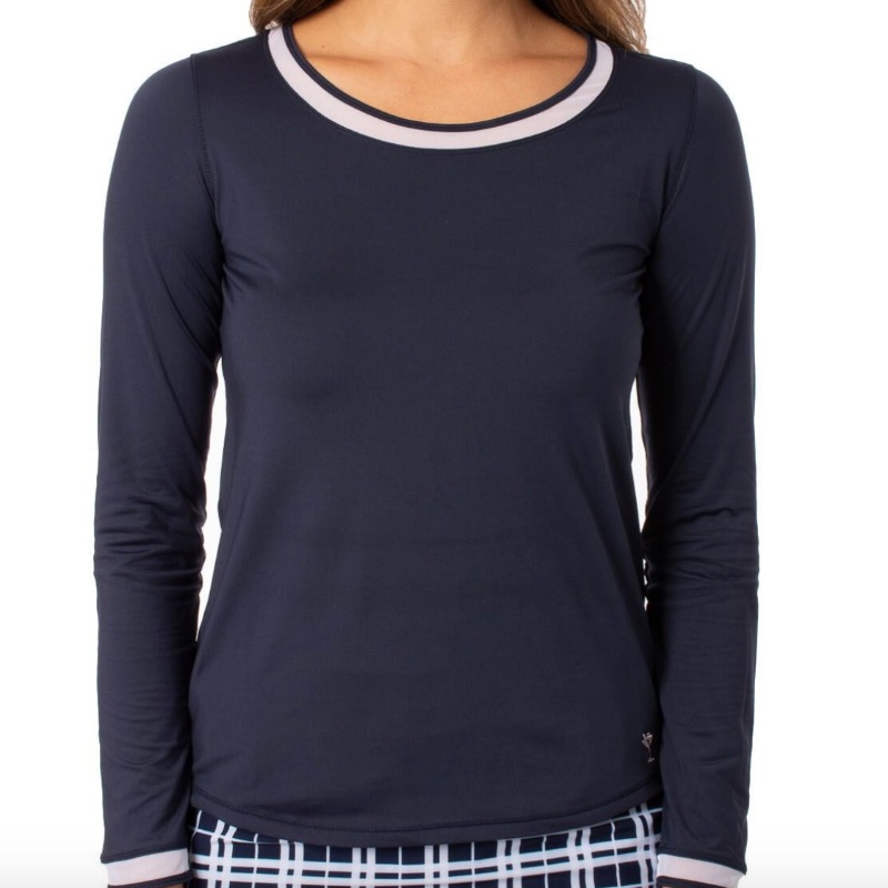 Golftini L/S Mesh Trim Top – Navy/White