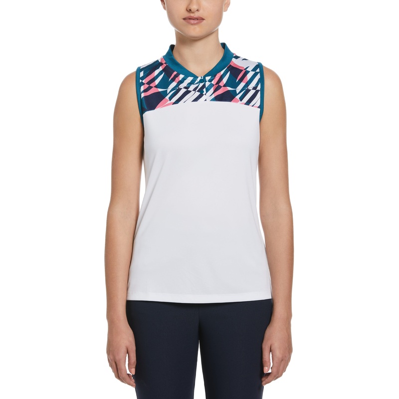 Women’s Geometric Print Golf Shirt with Overlapping Back Detail