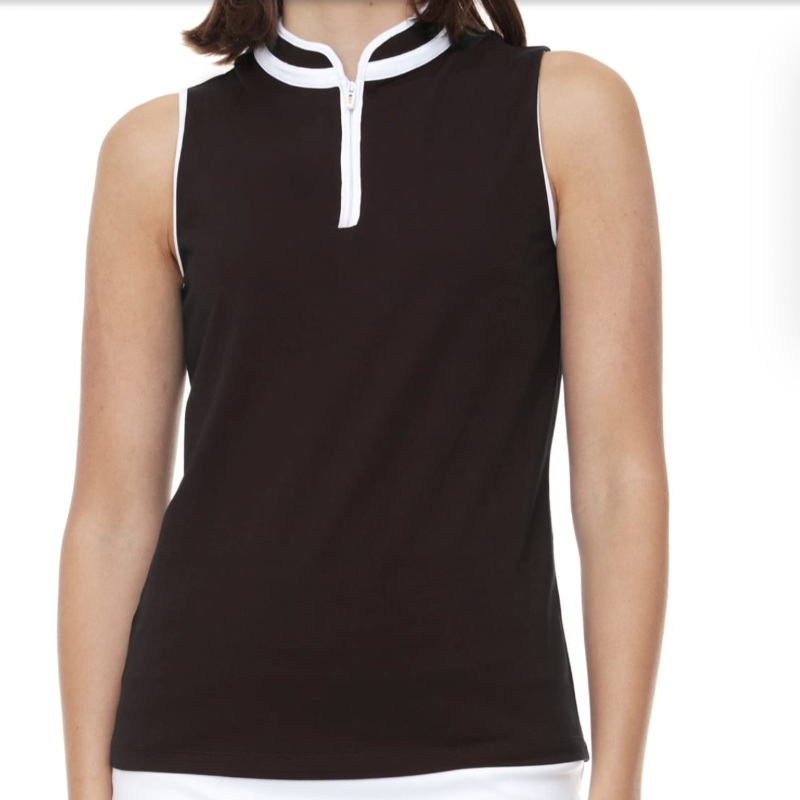 Swing Control S/L Pique Zip Mock – Black/White