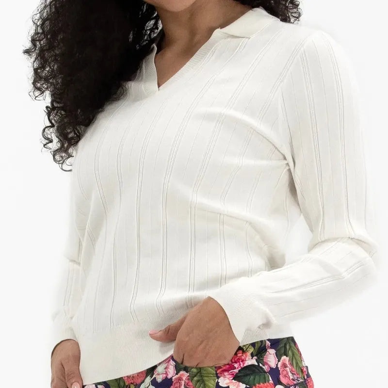 Foray Golf L/S Knit Polo – White