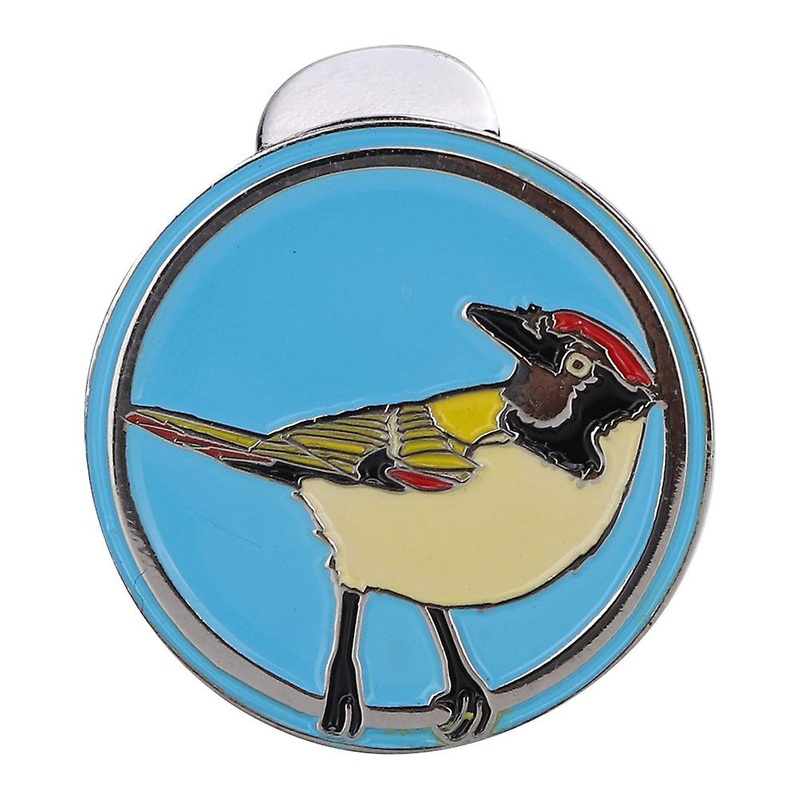 Metal Magnetic Golf Cap Clip with Ball Marker, Durable Hat Visor Accessory for Easy Golf Course Use, Blue Bird Design