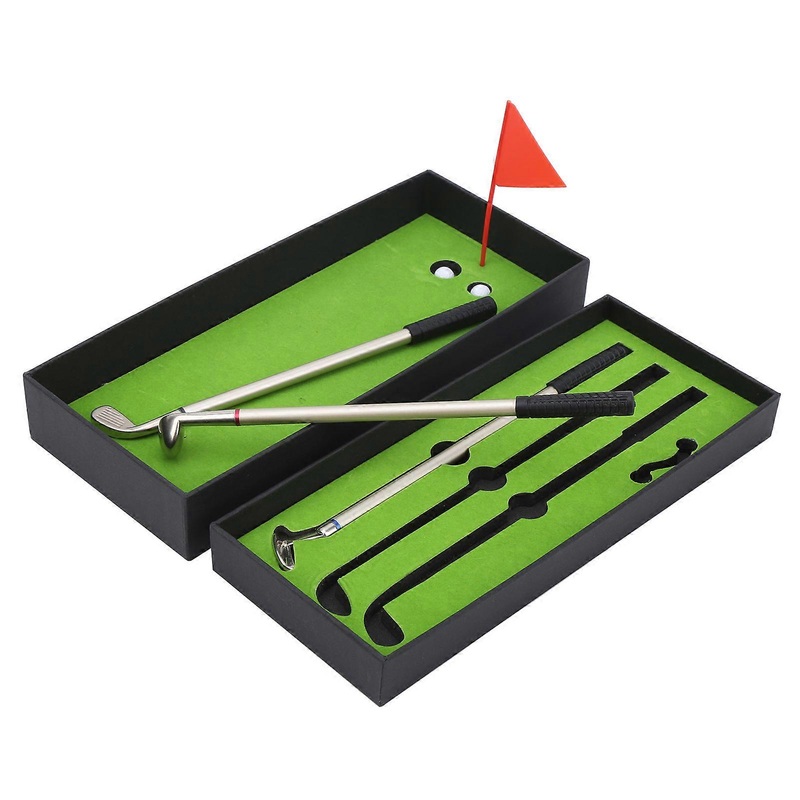Mini Desk Games Box Green Driving Range with Golf Club Pens Balls Flag Gift Desktop Decor