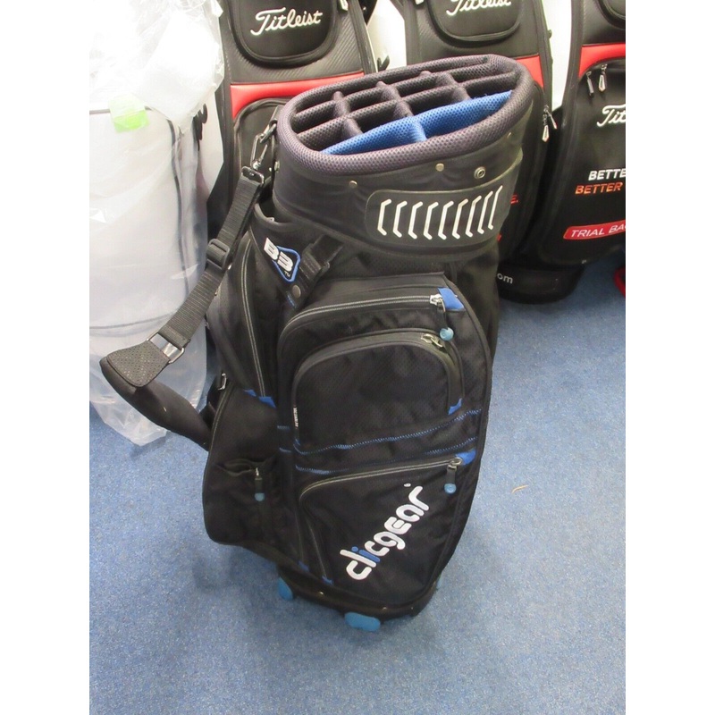 Used Clicgear B3 14 Way Cart Bag Black/Blue With Rainhood