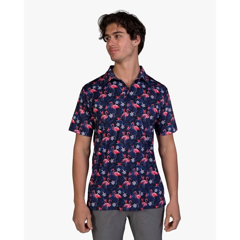 Flowers & Flamingos Cool Tech Performance Golf Polo
