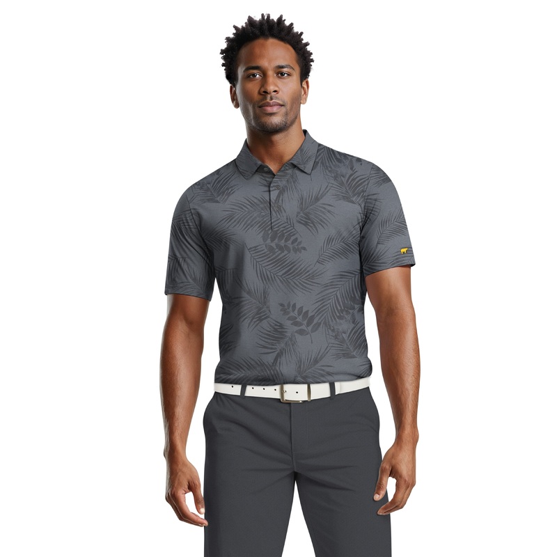 Men’s Tropical Leaf Polo|Ebony|S|M|L|XL|XXL|XXXL